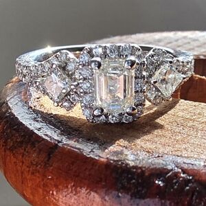 1 CT. T.W. Certified Emerald-Cut Diamond Frame Past Present Future® Ornate Enga